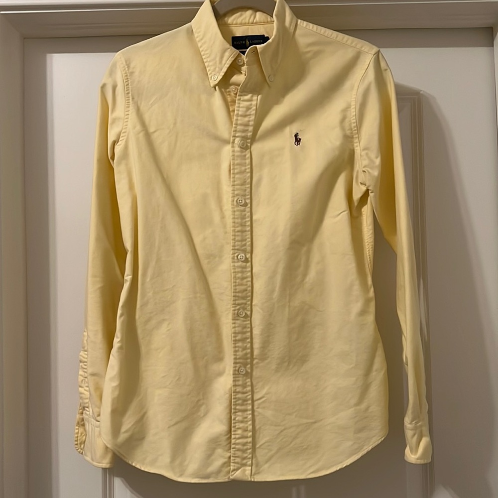 Women’s Ralph Lauren yellow collared shirt, size medium custom fit